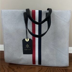 Moda Luxe Gray Briefcase with Red and Blue Accents